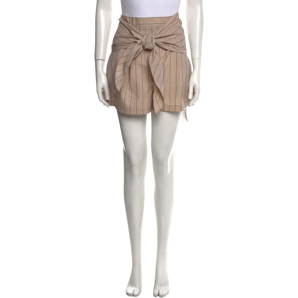 Tibi Wool Beige Black Stripe 100% Wool High Waisted Wrap Tie Belt‎ Shorts
